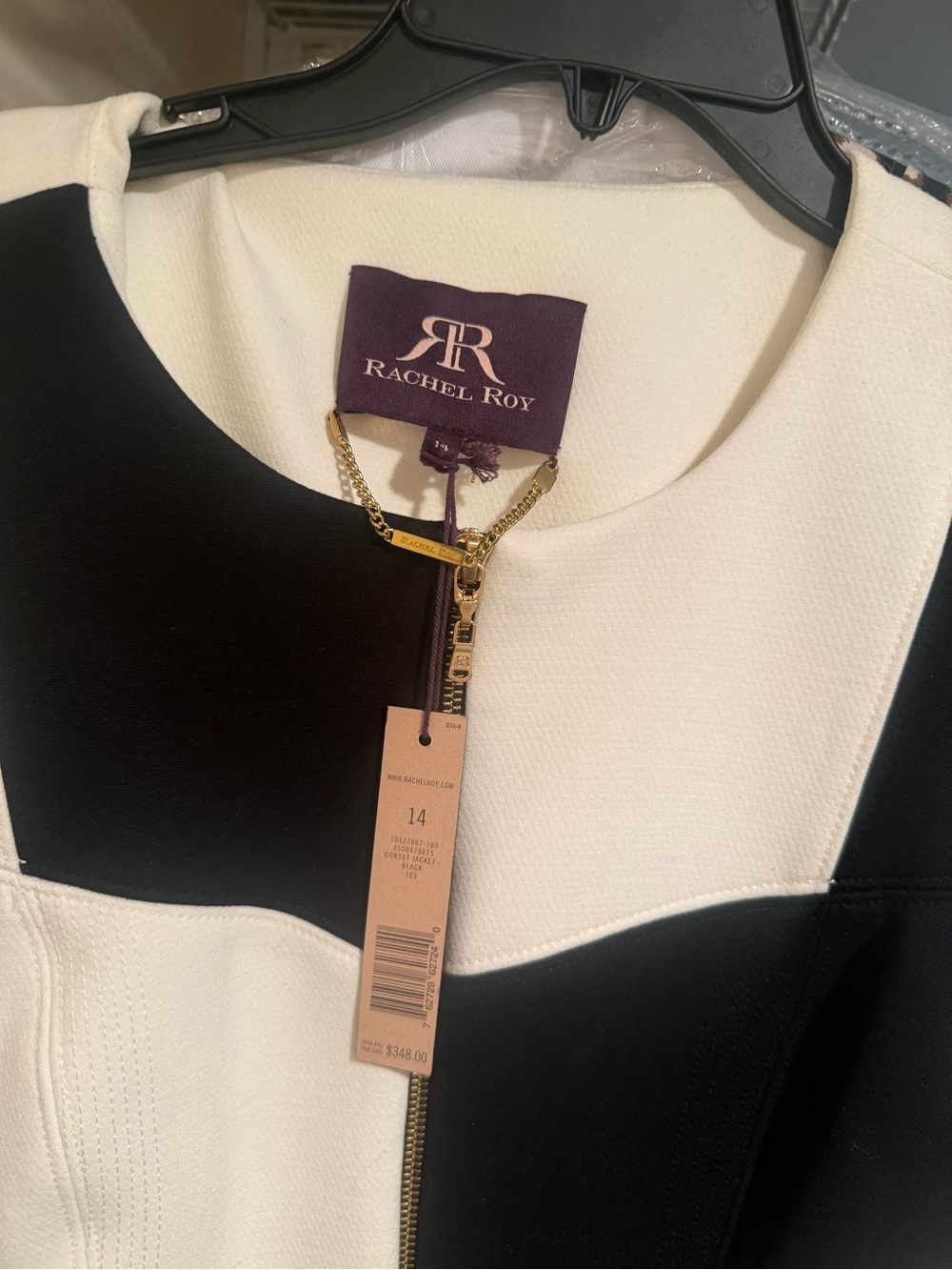 RACHEL Rachel Roy Black and White Colorblock Zip Blazer - Picture 2 of 2